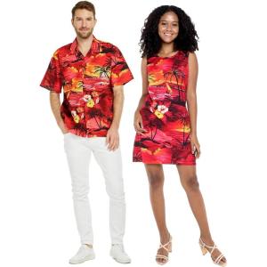 imageMatchable Couple Hawaiian Luau Men Shirt or Women Tank Dress in Sunset RedMen Sunset Red