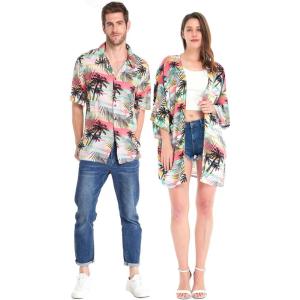 imageMatchable Couple Hawaiian Luau Shirt or Kimono in Sunset NeonMen Sunset Neon