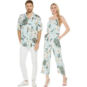 imageMatchable Couple Hawaiian Luau Shirt or VNeck Jumpsuit with Pockets in Wispy Cereus Light BlueMen Wispy Cereus Light Blue