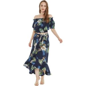 imageMatchable Womens Hawaiian Print Smock Top and Wrap Ruffle Skirt in Pineapple Garden NavyWrap Ruffle Skirt