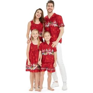 imageMatchable Family Hawaiian Luau Men Women Girl Boy Clothes in Christmas Santa in Hawaii Red CrossWomen Short Sleeve