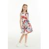 imageGirl Hawaiian Fit and Flare Dress in Flowering Koi BlueGarden at Dawn Blue