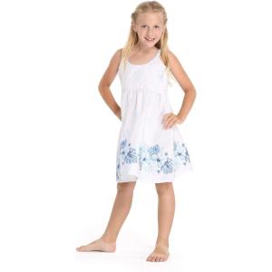 imageGirl Hawaiian Classic Empire Dress with Elastic Strap in White with Blue HibiscusWhite With Blue Hibiscus