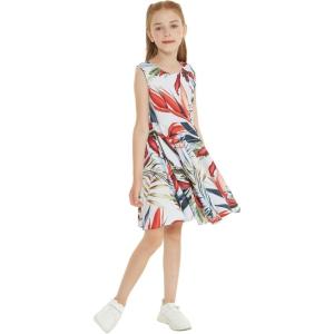imageGirl Hawaiian Fit and Flare Dress in Flowering Koi BlueGarden at Dawn Blue