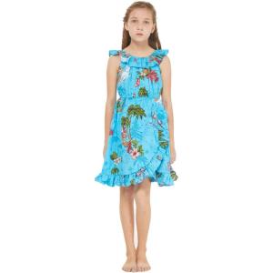 imageGirl Luau Wrap Ruffle Dress in Christmas Santa in Hawaii RedChristmas Santa in Hawaii Turquoise