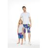 imageFather Son Matching Hawaiian Beach Board Shorts Swimwear Spandex in Crayon PalmsCrayon Palms in Navy