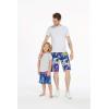 imageFather Son Matching Hawaiian Beach Board Shorts Swimwear Spandex in Crayon PalmsCrayon Palms in Navy