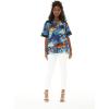 imageHawaiian Print Cotton 2 Pockets Scrub Top in Dolphin Sunset BlueDolphin Sunset Blue
