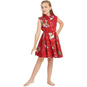 imageGirl Hawaiian Vintage Fit and Flare Dress in Christmas Santa in HawaiiShirt Dress in Christmas Red