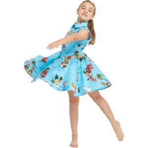 imageGirl Hawaiian Vintage Fit and Flare Dress in Christmas Santa in HawaiiShirt Dress in Christmas Turquoise