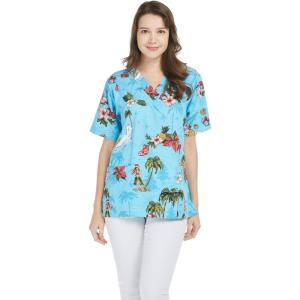 imageHawaiian Print Cotton 2 Pockets Scrub Top in Christmas Santa in Hawaii RedChristmas Santa in Hawaii Turquoise