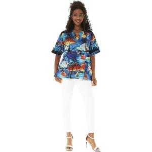 imageHawaiian Print Cotton 2 Pockets Scrub Top in Dolphin Sunset BlueDolphin Sunset Blue