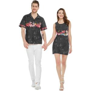 imageMatchable Couple Hawaiian Luau Men Shirt or Women Tank Dress in Santa in HawaiiMen Black