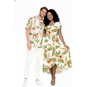 imageMatchable Couple Hawaiian Luau Shirt or Wrap Ruffle Dress in Rafelsia CreamMen Rafelsia Cream