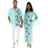 imageMatchable Couple Hawaiian Luau Men Shirt or Women Maxi Tank Dress with Sleeve in Orchid Paradise TurquoiseMen Orchid Paradise Turquoise
