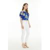 image:imageMatchable Couple Hawaiian Luau Shirt Smock Top Ruffle Wrap Skirt in Hibiscus BlueWomen Hibiscus Blue Top