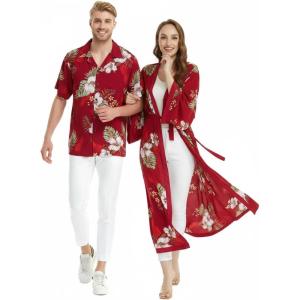 image:imageMatchable Couple Hawaiian Luau Shirt or Maxi Kimono in Pineapple Garden BurgundyWomen Pineapple Garden Burgundy