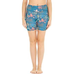 image:imageWomens Athletic Sportswear Bike Shorts with Pockets in Floral PatternsCrayon Palms Green