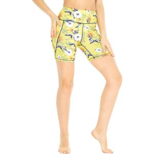 image:imageWomens Athletic Sportswear Bike Shorts with Pockets in Floral PatternsGarden Poppy Yellow