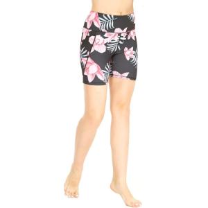 image:imageWomens Athletic Sportswear Bike Shorts with Pockets in Floral PatternsLotus and Orchid Black