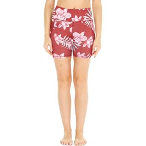 image:imageWomens Athletic Sportswear Bike Shorts with Pockets in Floral PatternsLotus and Orchid Red