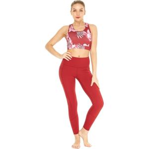 image:imageWomens Athletic Sportswear Patterned Bra Top and Solid Legging SetLotus and Orchid Red