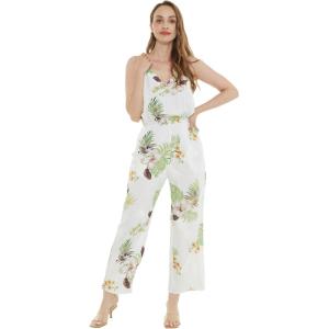 image:imageWomens Hawaiian Strap V with Pockets Jumpsuit in Wispy CereusPineapple Garden White