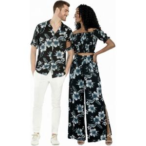 image:imageMatchable Couple Hawaiian Luau Shirt Smock Top Wide Legged Pants in Midnight BloomMen Midnight Bloom