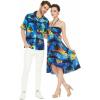image:imageMatchable Couple Hawaiian Luau Shirt or Butterfly Dress in Sunset BlueWomen Sunset Blue