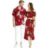 image:imageMatchable Couple Hawaiian Luau Shirt Smock Top Ruffle Wrap Skirt in Pineapple Garden BurgundyWomen Pineapple Garden Burgundy Top