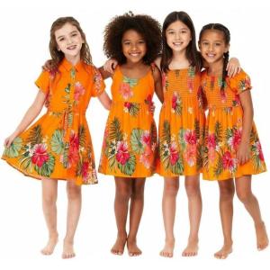 image:imageHawaii Hangover Girls Group Performance Luau Party Hawaiian BFF Matching Dress Outifts in Tropical OrangeGirl Romper