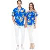 image:imageMatchable Couple Hawaiian Luau Shirt or OffShoulder Ruffle Muumuu Top in Hibiscus BlueWomen Hibiscus Blue