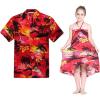image:imageMatching Hawaiian Luau Outfit Men Shirt Girl Dress in Sunset RedSunset Red
