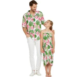 image:imageMatchable Hawaiian Luau Father Daughter Men Shirt or Girl Halter Dress in Lotus and Orchid WhiteGirl Lotus and Orchid White