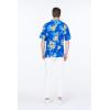 image:imageMatchable Couple Hawaiian Luau Shirt Smock Top Wide Legged Pants in Hibiscus BlueMen Hibiscus Blue
