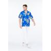 image:imageMatchable Couple Hawaiian Luau Shirt Smock Top Wide Legged Pants in Hibiscus BlueMen Hibiscus Blue