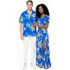 image:imageMatchable Couple Hawaiian Luau Shirt Smock Top Wide Legged Pants in Hibiscus BlueWomen Hibiscus Blue Pants