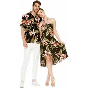 image:imageMatchable Couple Hawaiian Luau Shirt or Butterfly Dress in Black RafelsiaWomen Black Rafelsia