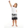 image:imageFather Son Matching Spandex Hawaiian Beach Board Shorts with Elastic Tie and Pocket in Hawaiian Wave BlackBoy Black