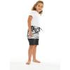 image:imageFather Son Matching Spandex Hawaiian Beach Board Shorts with Elastic Tie and Pocket in Hawaiian Wave BlackBoy Black