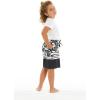 image:imageFather Son Matching Spandex Hawaiian Beach Board Shorts with Elastic Tie and Pocket in Hawaiian Wave BlackBoy Black