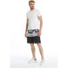 image:imageFather Son Matching Spandex Hawaiian Beach Board Shorts with Elastic Tie and Pocket in Hawaiian Wave BlackMen Black