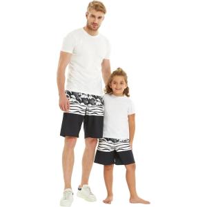 image:imageFather Son Matching Spandex Hawaiian Beach Board Shorts with Elastic Tie and Pocket in Hawaiian Wave BlackBoy Black