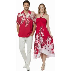 image:imageMatchable Couple Hawaiian Luau Shirt or Butterfly Dress in Indri PinkWomen Indri Pink Navy