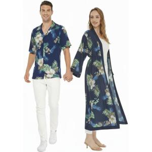 image:imageMatchable Couple Hawaiian Luau Shirt or Maxi Kimono in Pineapple Garden NavyWomen Pineapple Garden Navy