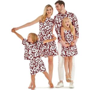 image:imageMatchable Family Hawaiian Tropical Luau Men Women Girl Boy Clothes in Classic Vintage Hibiscus BurgundyWomen Fit and Flare