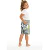 image:imageFather Son Matching Spandex Hawaiian Beach Board Shorts with Elastic Tie and Pocket in Yellow Palms in GrayBoy Gray