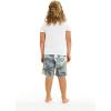 image:imageFather Son Matching Spandex Hawaiian Beach Board Shorts with Elastic Tie and Pocket in Yellow Palms in GrayBoy Gray