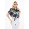 image:imageWomens Hawaiian Tie Front Crop Top Aloha Shirt in Pineapple GardenPineapple Garden Navy