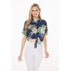 image:imageWomens Hawaiian Tie Front Crop Top Aloha Shirt in Pineapple GardenPineapple Garden Navy